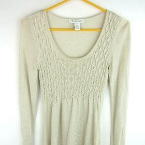 WHBM Women's Sz XXS Gold Sparkle L/s Tunic w/ Tuck